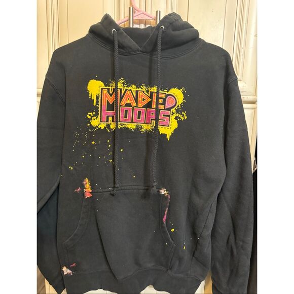 Made Hoops Men's Splatter Paint Logo Pullover Hoodie Sweatshirt Black Small - Picture 2 of 7